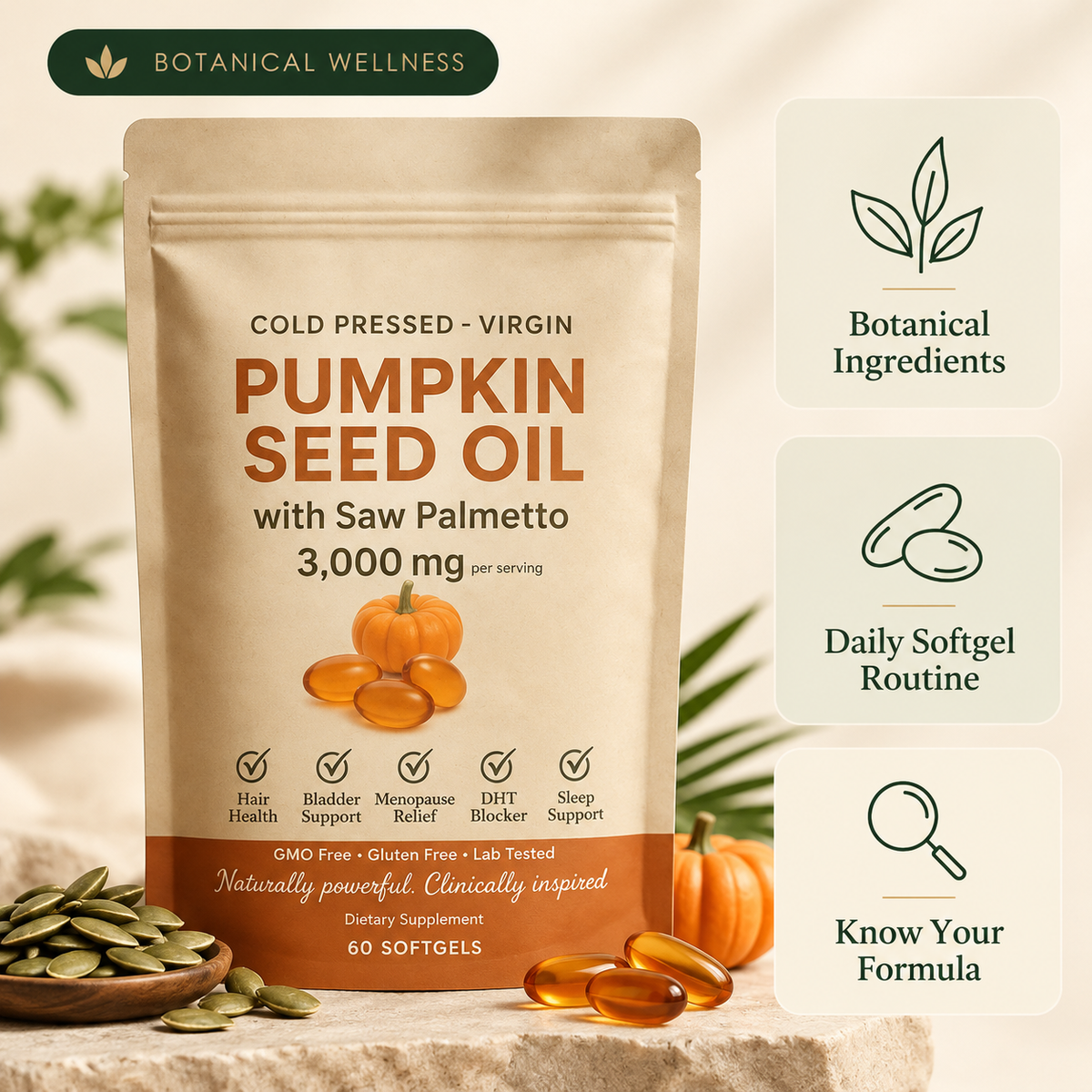 BLEEMM Botanical+ | Pumpkin Seed Oil with Saw Palmetto