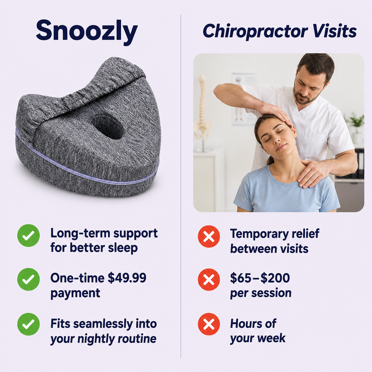 Snoozly™ Knee Pillow — Aligned Sleep, Every Night ⭐