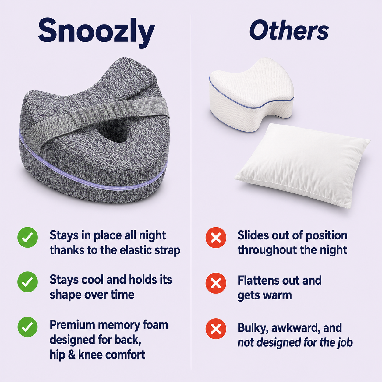 Snoozly™ Knee Pillow — Aligned Sleep, Every Night ⭐